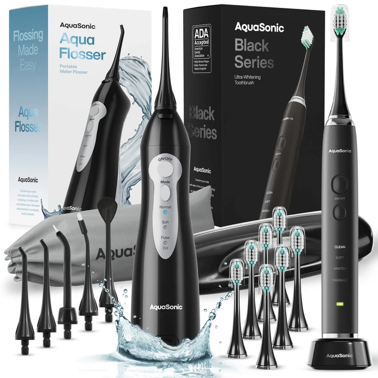Black Series Toothbrush + Black Aquaflosser Bundle