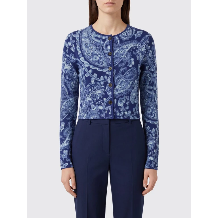 Paisley Print Slim Fit Cardigan in Viscose with Crew Neck (WRKE0048AQ332S9883)