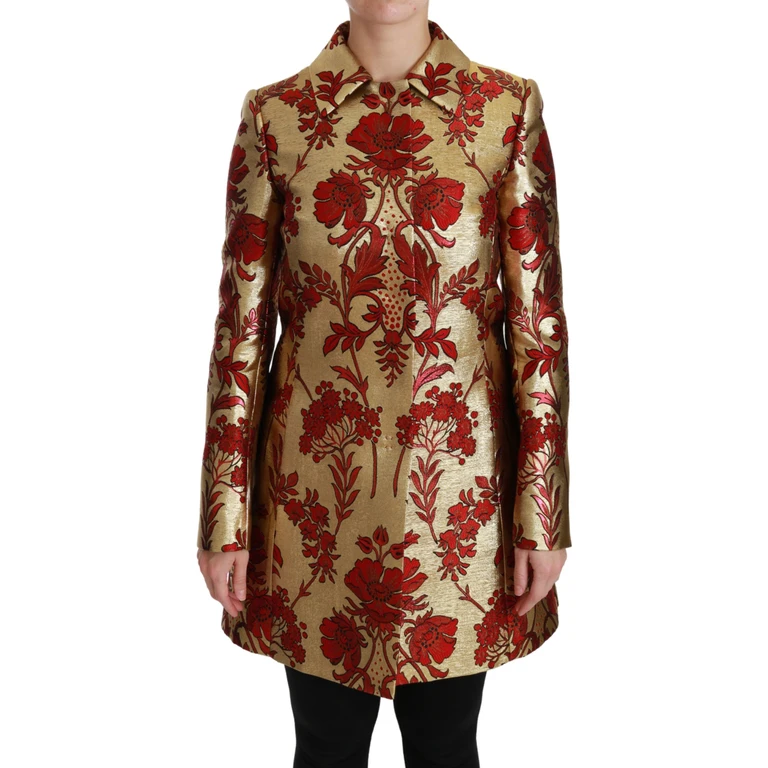 Red Gold Floral Brocade Cape Coat Jacket Polyester Clothing - Women