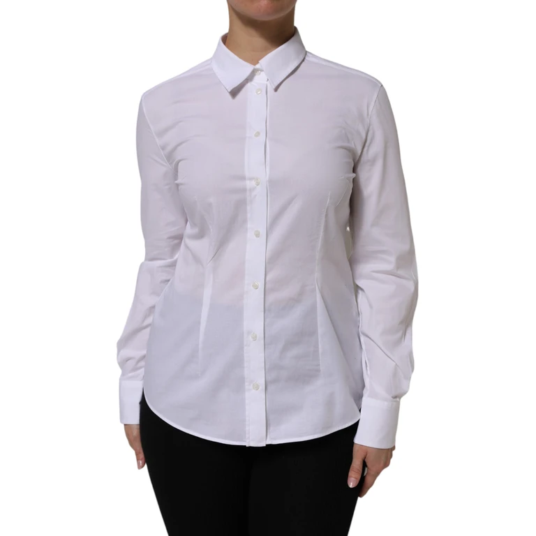 Dolce & Gabbana White Cotton Long Sleeves Collared Top Shirt Elastane - Women