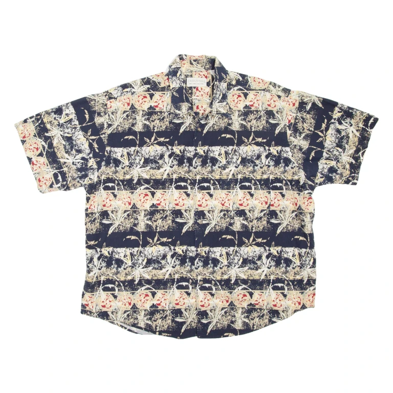 CROSSINGS Mens Hawaiian Shirt Beige Floral XL