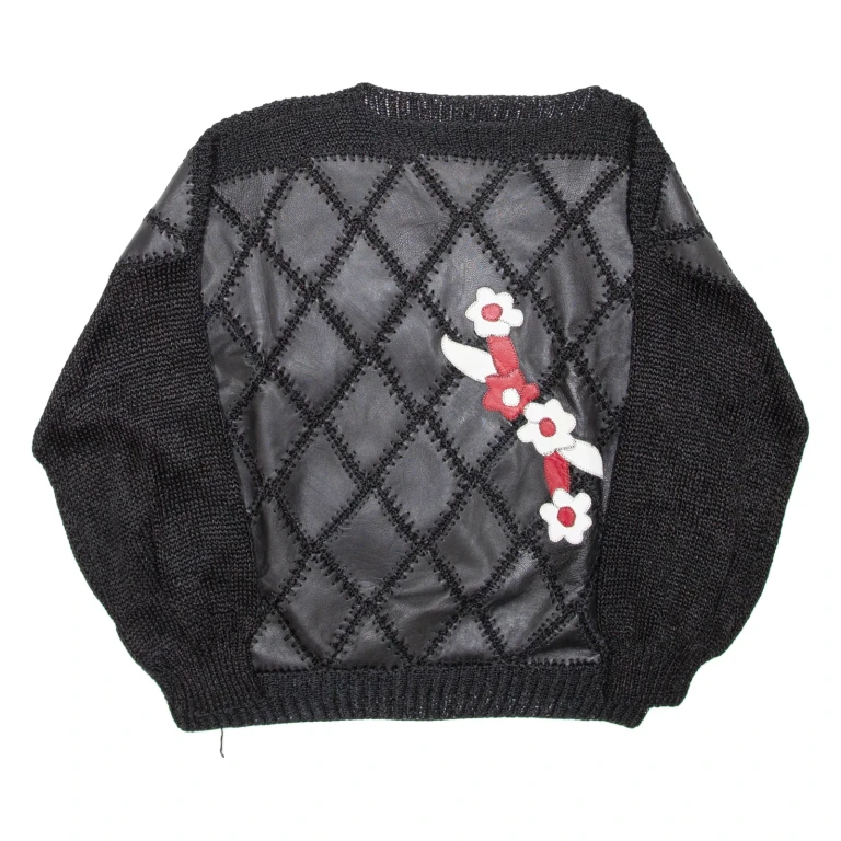 Open Knit Womens Top Black Long Sleeve L