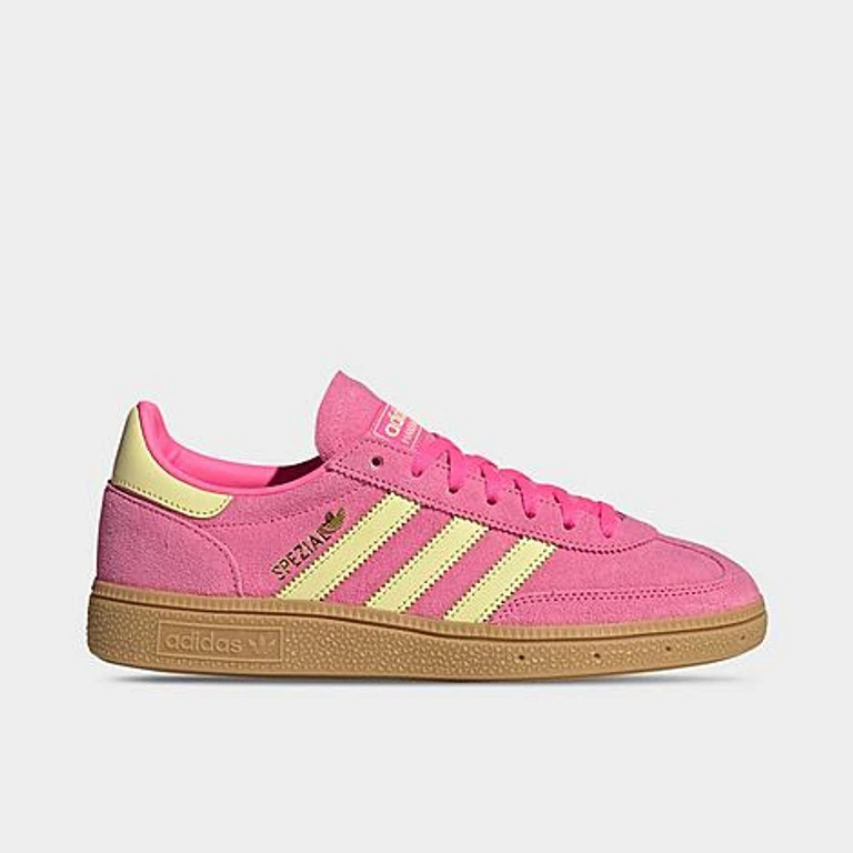 adidas Women's Originals Handball Spezial Casual Shoes in Lucid Pink/Almost Yellow/Gold Metallic Size: 5.0
