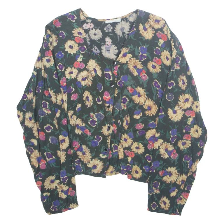 MISS LEOFRIC Womens Printed Blouse Green Long Sleeve Floral M