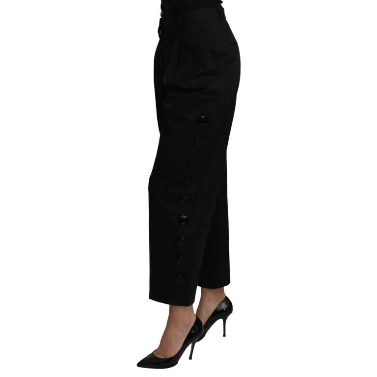 Dolce & Gabbana Black High Waist Cropped Cotton Stretch Pants Elastane - Women