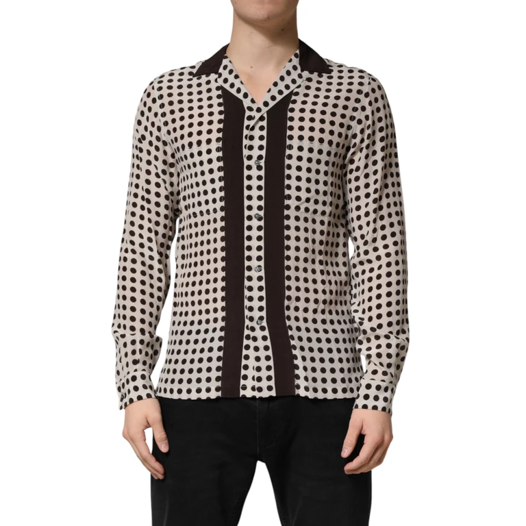 Dolce & Gabbana White Black Polka Dot Silk Men Casual Shirt Black/white - Men
