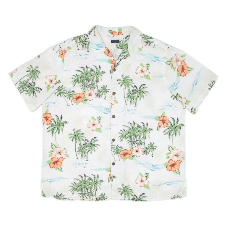 TROPICAL STORM Mens Hawaiian Shirt White Floral 2XL