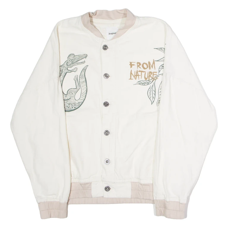 DESIGUAL From Nature Mens Bomber Jacket Cream Canvas M