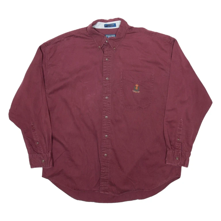CHAPS Mens Plain Shirt Maroon Long Sleeve XL