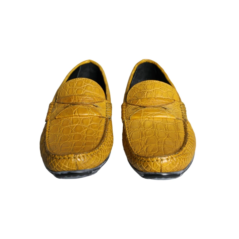 Dolce & Gabbana Yellow Leather Slip Mocassin Loafers Shoes Caiman - Men
