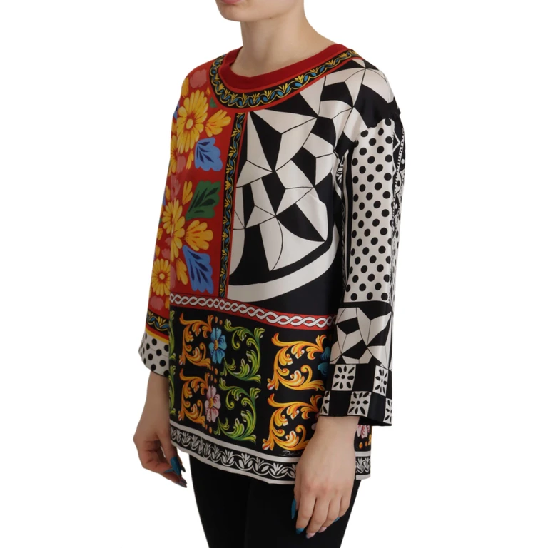 Dolce & Gabbana Multicolor Printed Baroque Loose Long Sleeve Silk Clothing - Women