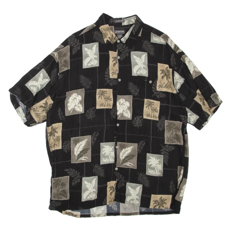 ST.JOHN'S BAY Mens Hawaiian Shirt Black Floral XL