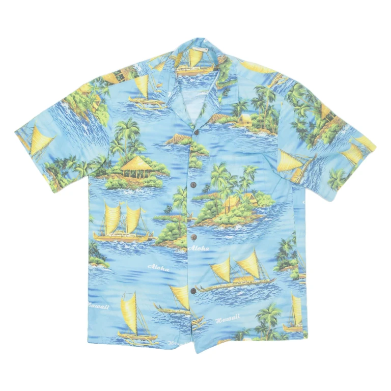 ROYAL CREATIONS Mens Hawaiian Shirt Blue Crazy Pattern M