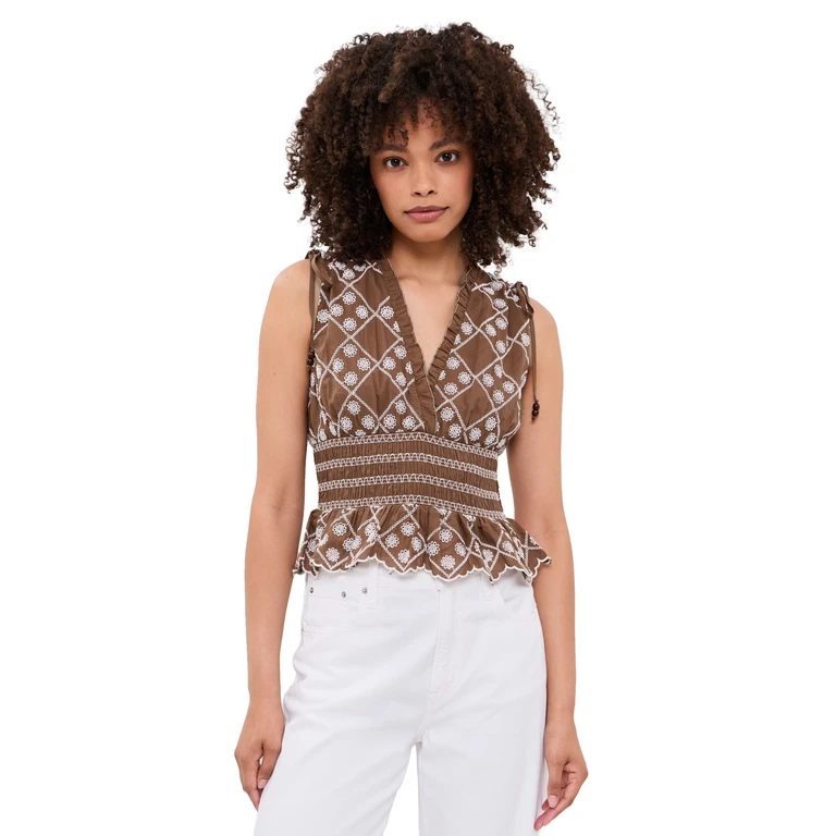 RAILS Rizzo Top Cocoa Daisy Embroidery M