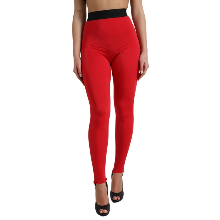 Dolce & Gabbana Red Nylon Dg Logo Slim Leggings Pants Elastane - Women