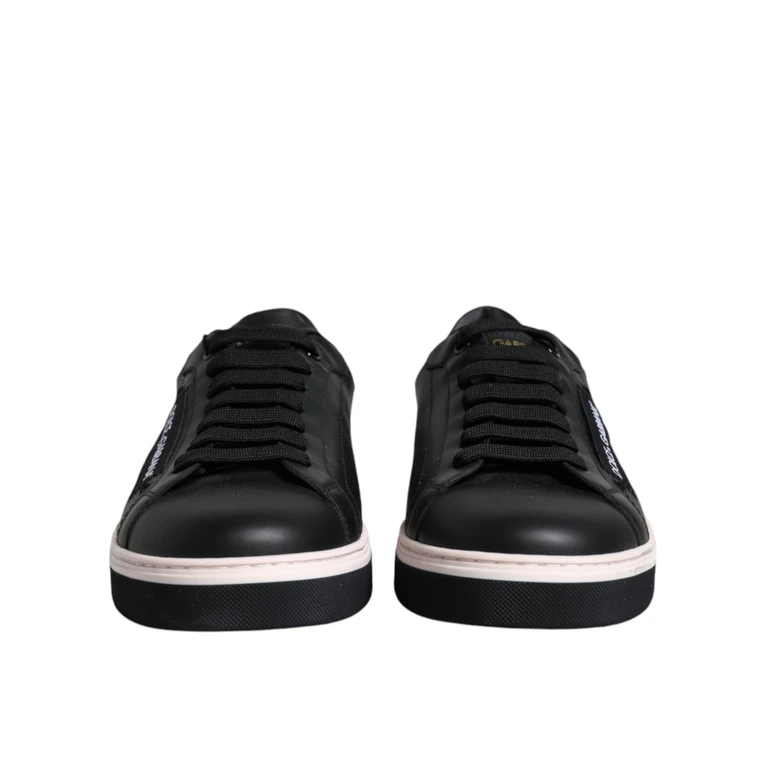 Dolce & Gabbana Black Leather Low Top Men Sneakers Shoes And White - Men