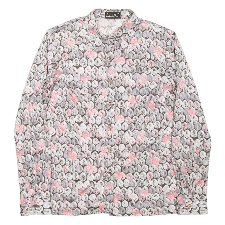 Womens Printed Shirt Grey Collared Long Sleeve Crazy Pattern L