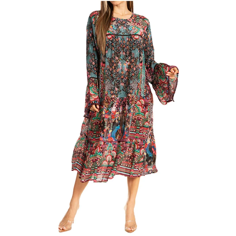 Sakkas Womens Ruffled Sleeves Scoop Neck Summer Short Tiered Dress/Loungewear