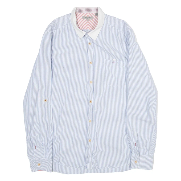 TED BAKER Mens Shirt Blue Striped Long Sleeve M