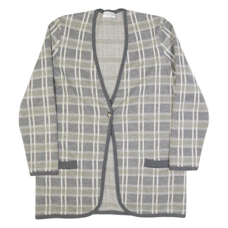 MAE'S LINE Womens Jacket Grey Wool 90s Check L