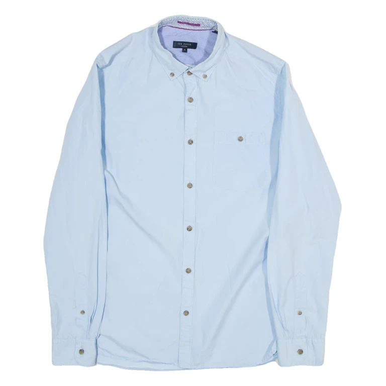 TED BAKER Mens Plain Shirt Blue Long Sleeve S