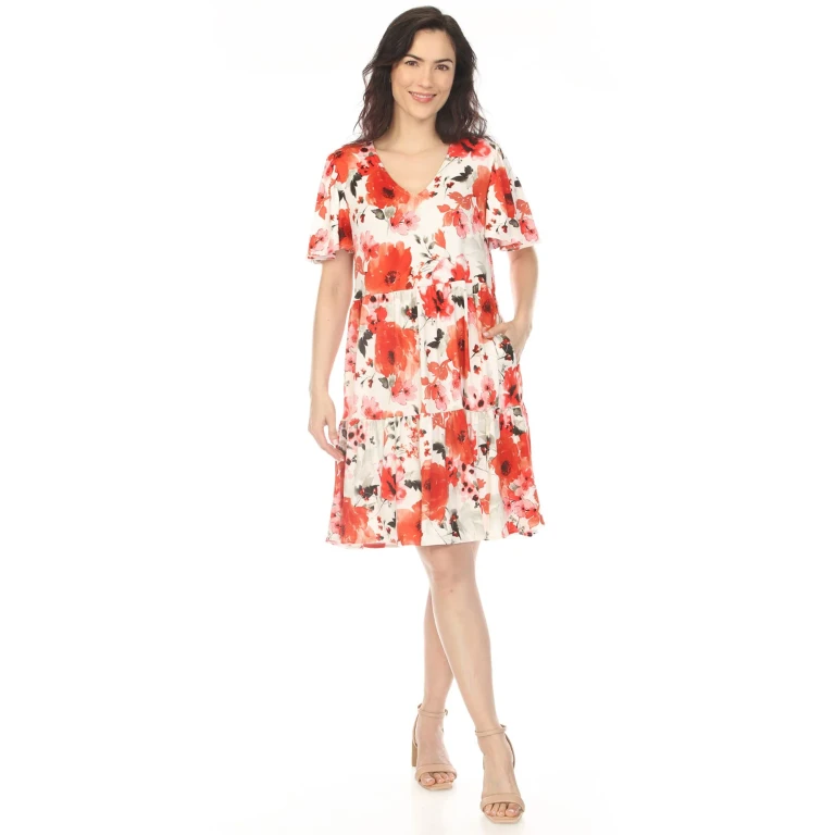 Women's V-Neck Vintage Floral Short Sleeve Dress