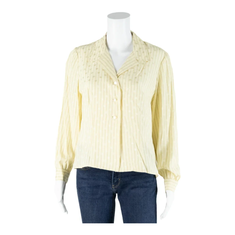 Womens Blouse Shirt Cream Collared Long Sleeve 90s Striped M