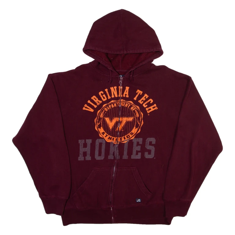 J.American Virginia Tech Mens Maroon Hoodie Full Zip USA M