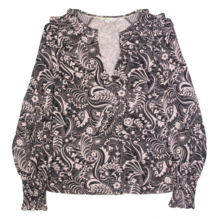 BODEN Womens Printed Top Black V-Neck Long Sleeve Paisley UK 10