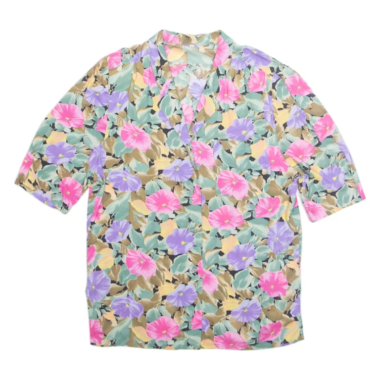 Womens Printed Shirt Purple Collared Viscose Floral M