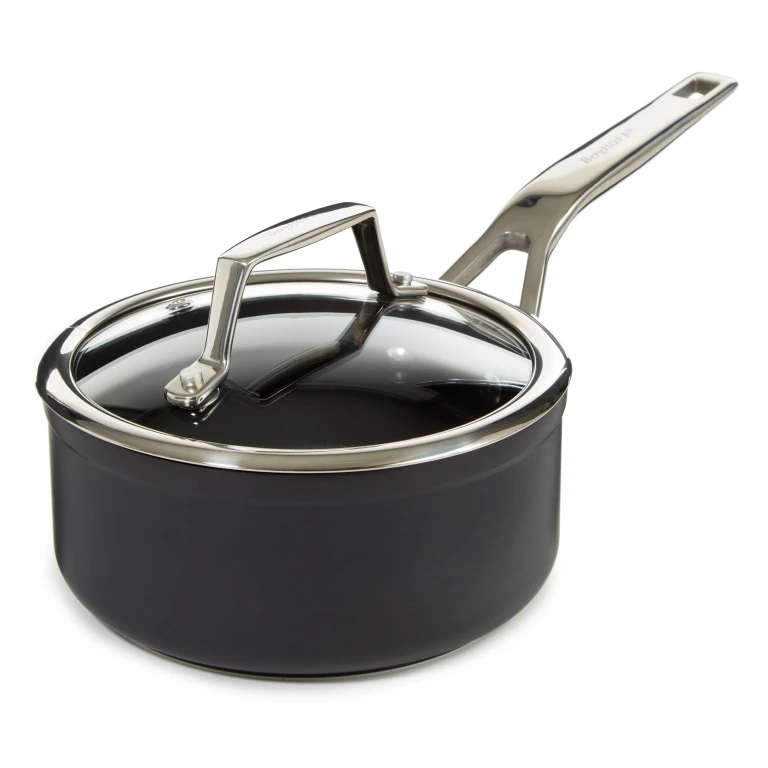 Essentials Nonstick Hard Anodized 6.25" Saucepan 1.3qt. With Glass Lid, Black