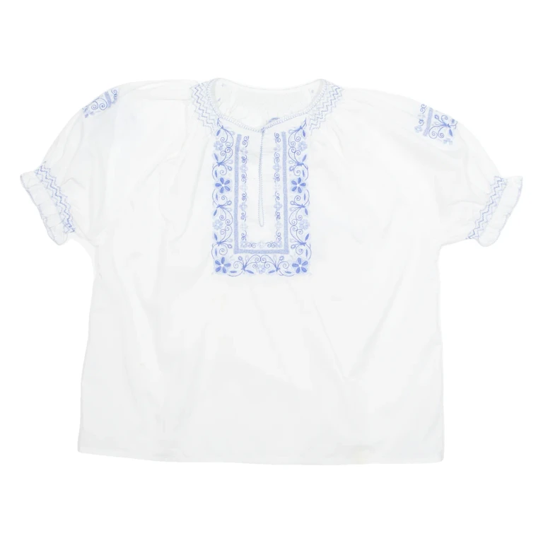 Embroidered Womens Milkmaid Blouse White Floral M