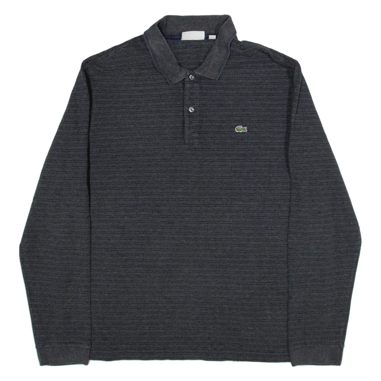 LACOSTE Regular Fit Mens Polo Shirt Grey Striped Long Sleeve XL