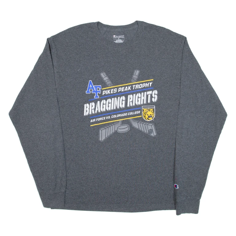 CHAMPION Air Force Vs Colorado College Mens T-Shirt Grey Long Sleeve USA L