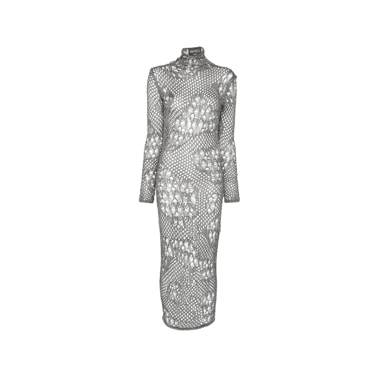 Open-knit Long-sleeved Midi Dress