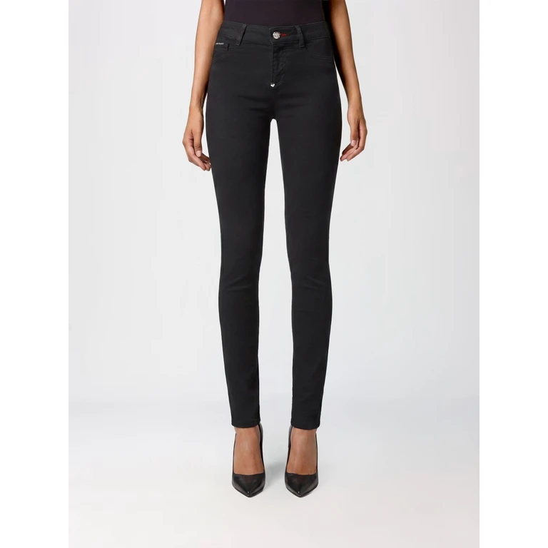 Cropped Skinny Stretch Denim Jeans with Hexagon Logo (AAACWDT1790PDE004N02LC)
