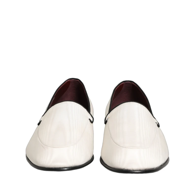 Dolce & Gabbana White Velvet Slip On Men Flats Loafers Shoes Leather - Men