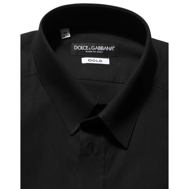 Dolce & Gabbana Black Cotton Stretch Gold Fit Dress Shirt Elastane - Men