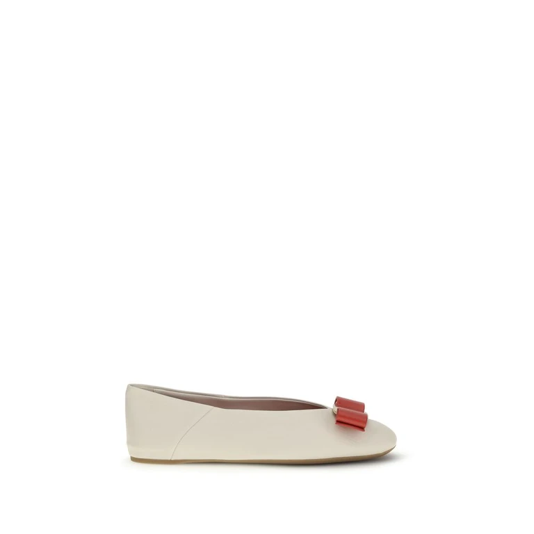 Ferragamo White Calf Leather Bos Taurus Ballet Flats - Women