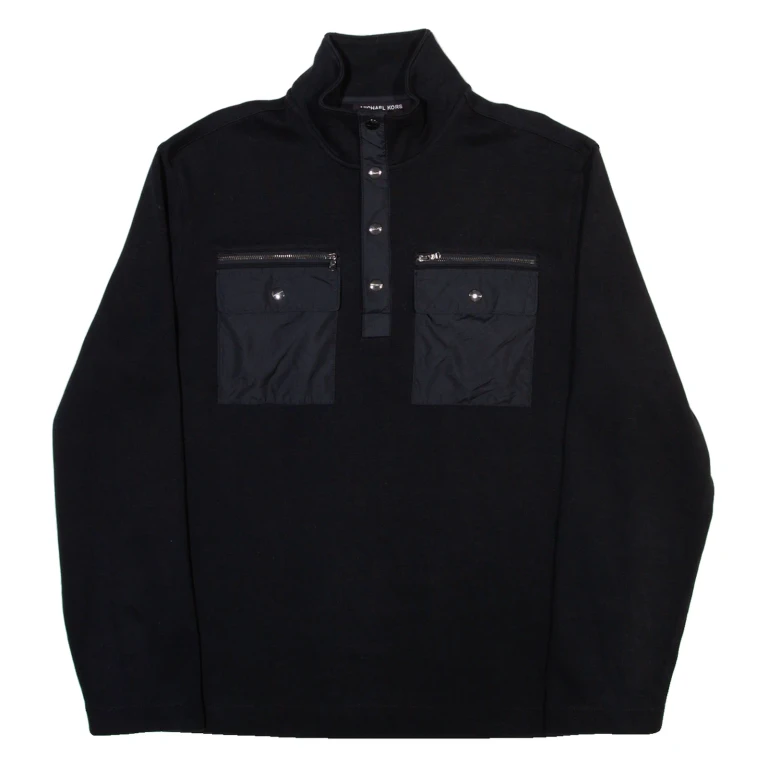 MICHAEL KORS Mens Sweatshirt Black 1/4 Zip L
