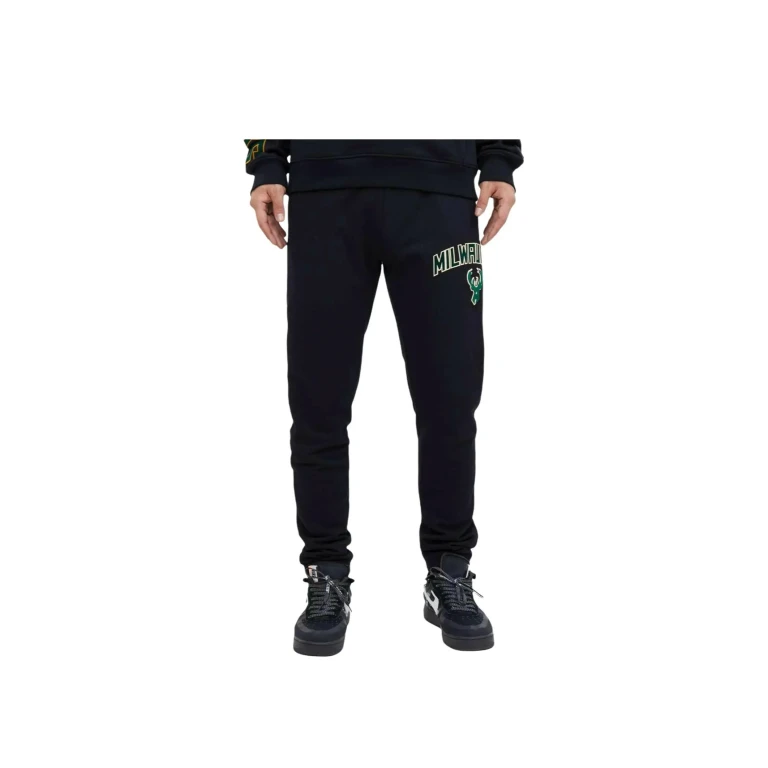 NBA Milwaukee Bucks Stacked Logo Men Sweatpants Black