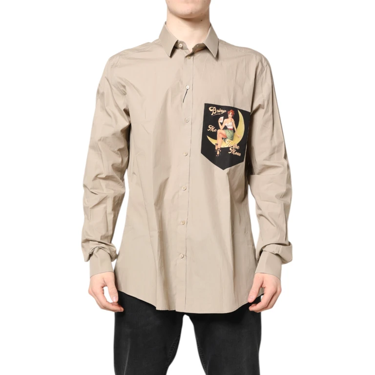 Dolce & Gabbana Beige Pin Up Print Martini Men Casual Shirt Cotton - Men