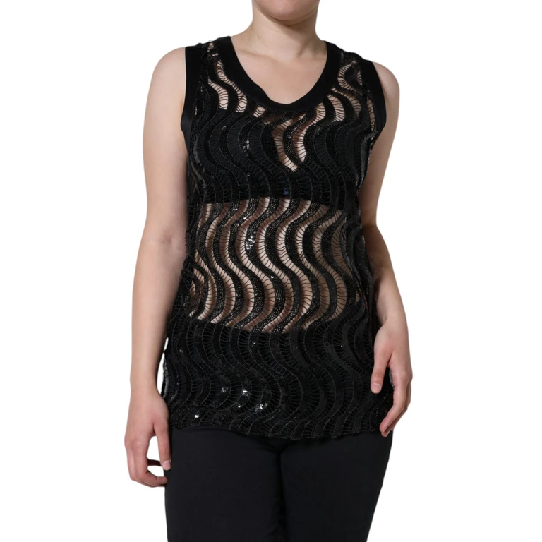 Dolce & Gabbana Black Sequin Sleeveless Tank Blouse Top Polyester - Women