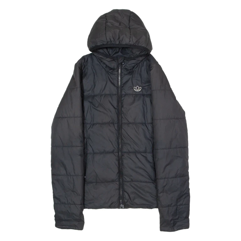 ADIDAS ORIGINALS Womens Puffer Jacket Black Hooded UK 10