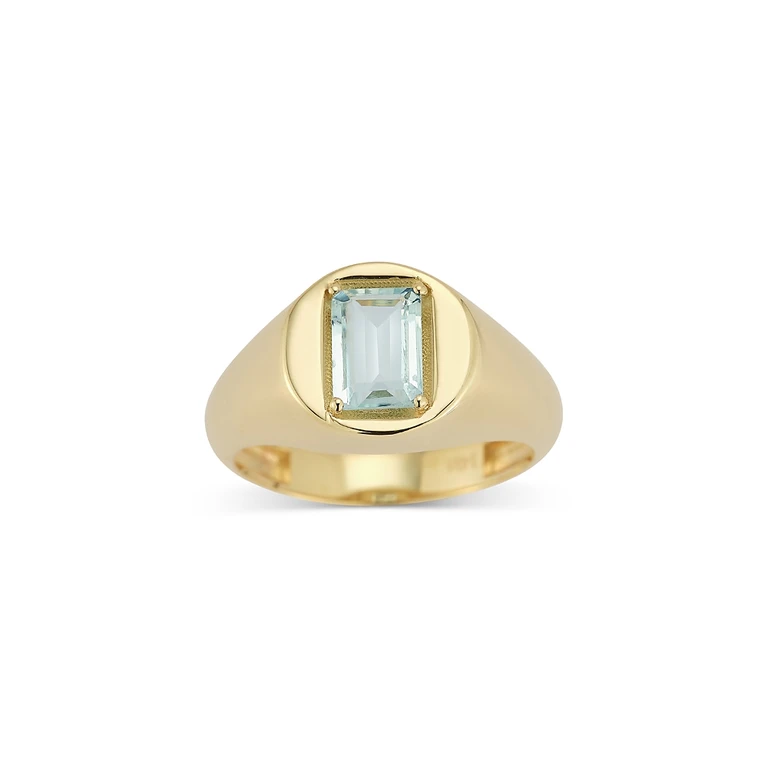 14K Yellow Gold Blue Topaz Signet Ring