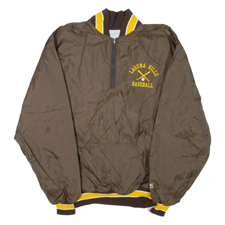 DE LONG Laguna Hills Baseball Mens Pullover Jacket Brown Nylon USA XL