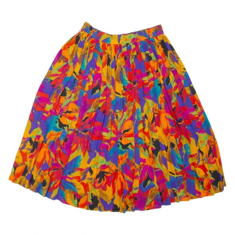 Womens Pleated Skirt Orange Midi Floral M