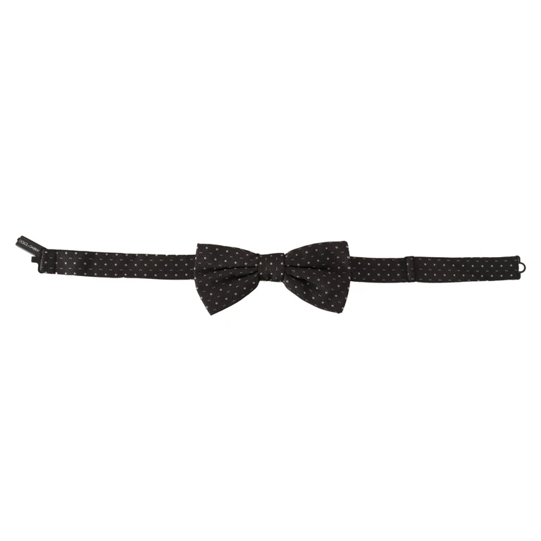 Gray Polka Dot Silk Neck Papillon Tie Black - Men