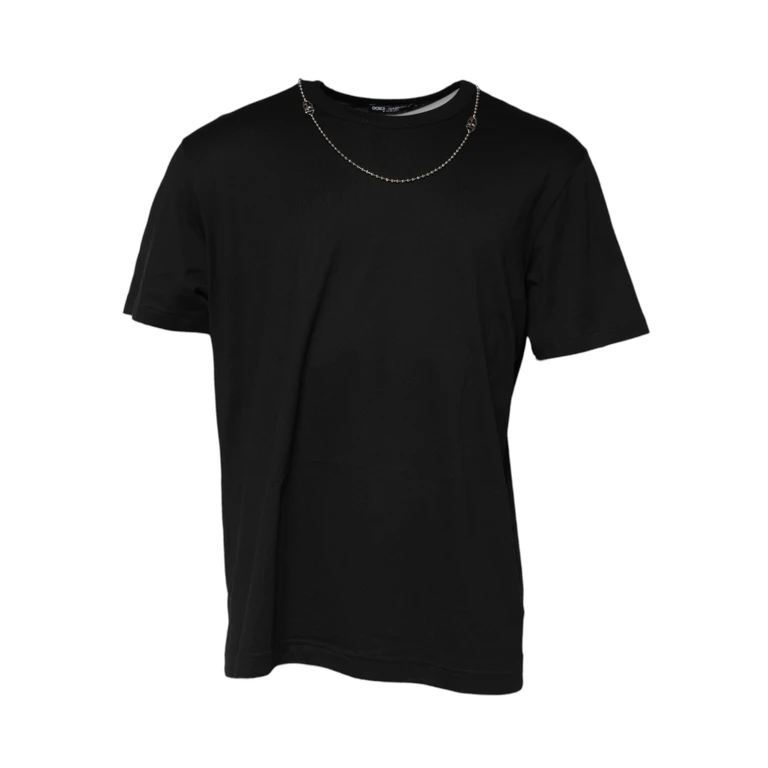 Black Chain Necklace Cotton Crewneck T-Shirt - Men