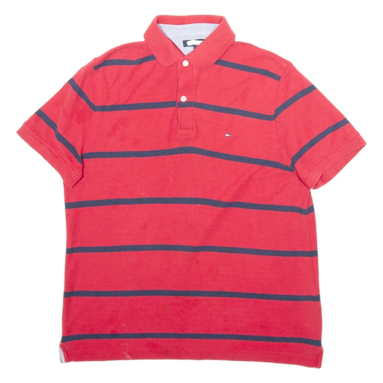 TOMMY HILFIGER Mens Polo Shirt Red Striped Short Sleeve M